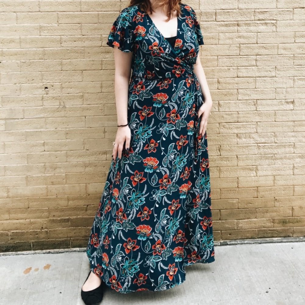 Tropical Teal and Orange Floral Maxi Summer Dress
